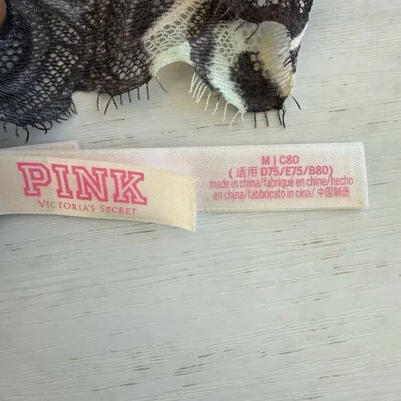 Victorias Secret PINK Date Push Up Bralette Size Medium Gray Floral Lace - Picture 6 of 11